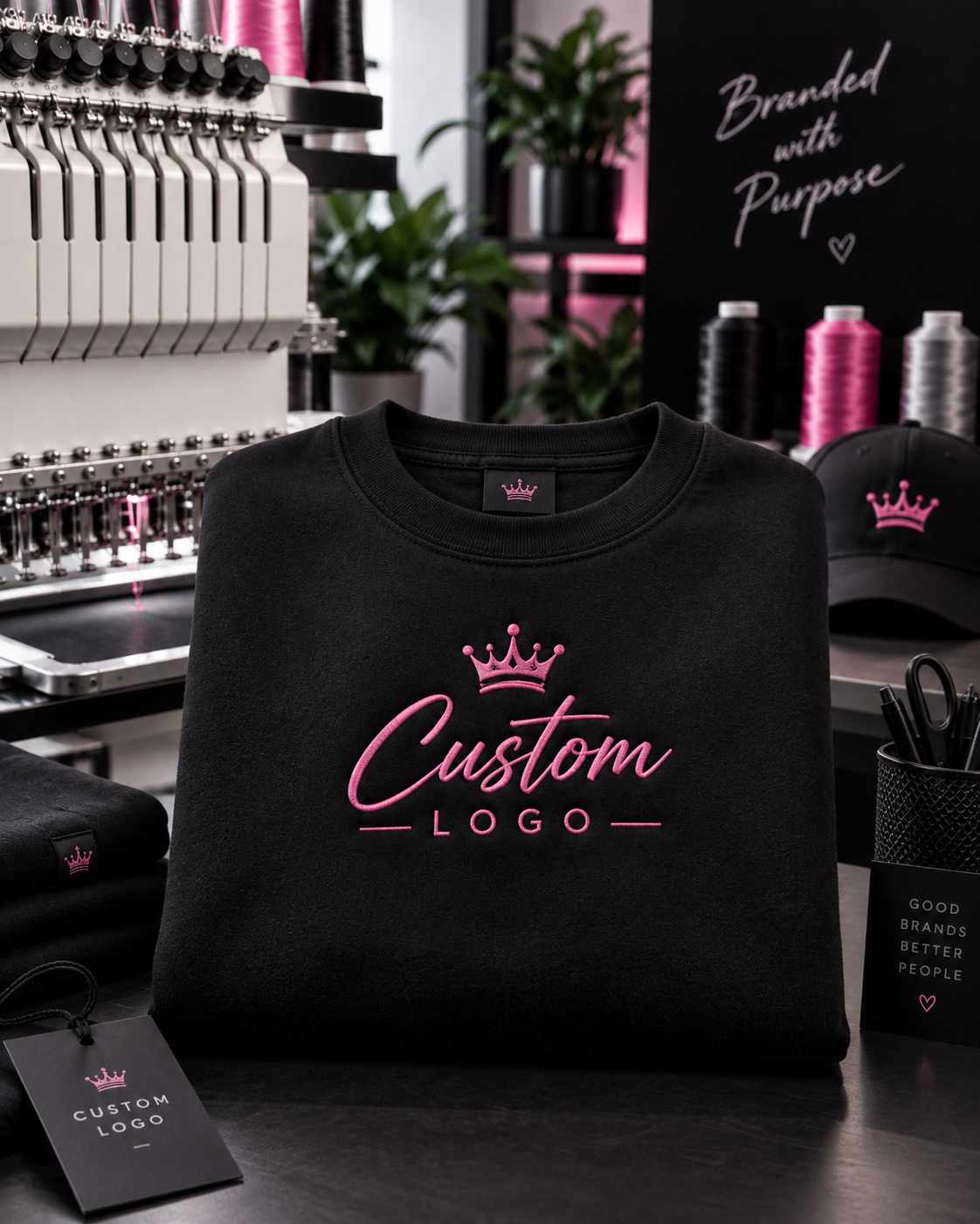 Embroidered  Center Print logo crewneck
